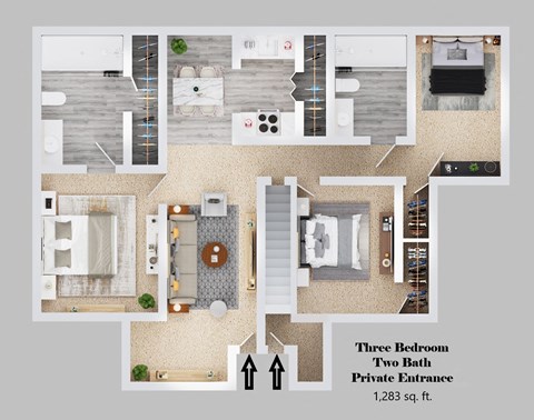 3-bedroom floor plan. 